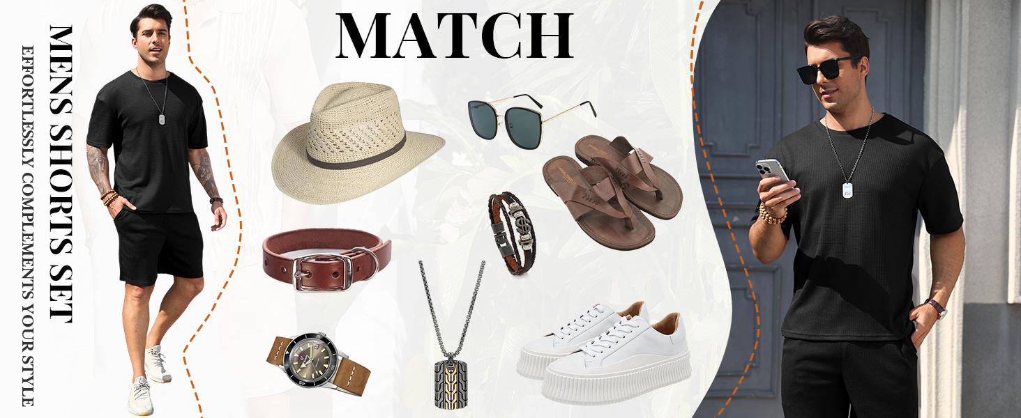 Men's 2 Piece Outfits Short Sleeve Waffle Knit Tracksuit Summer Shirt and Shorts Set