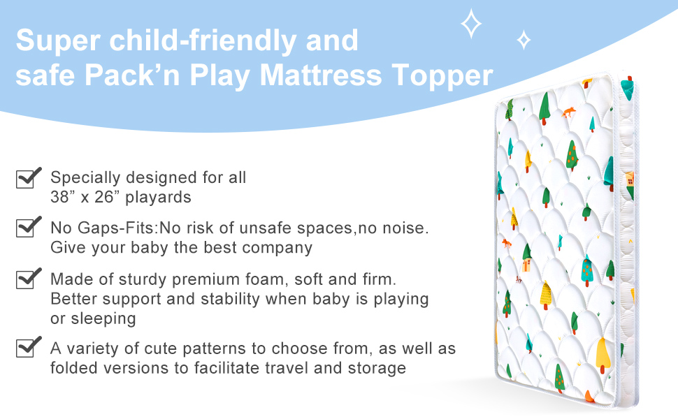 Premium Foam Pack and Play Mattress Topper Fits for Graco & Baby Trend
