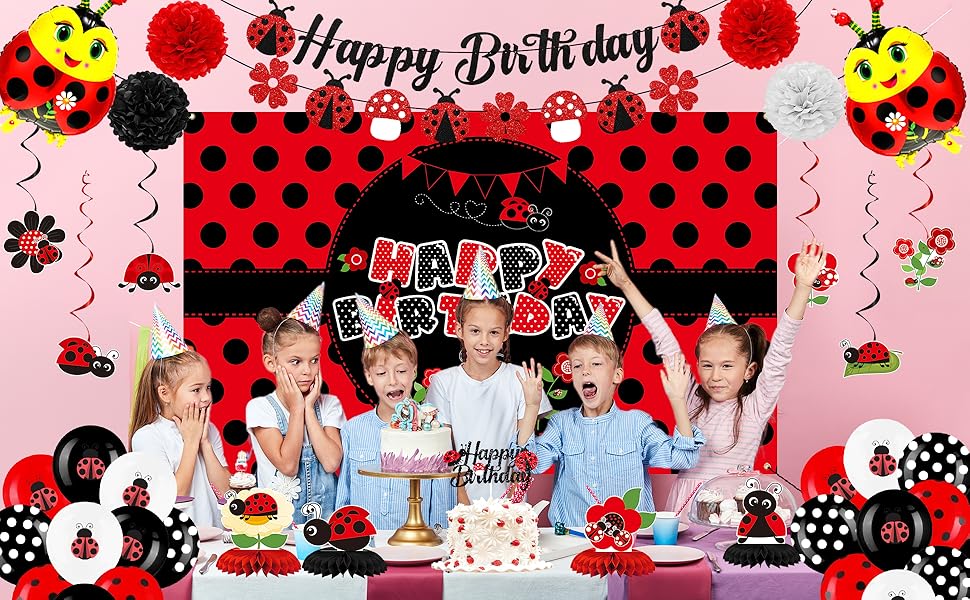 Amazon.com: Vlipoeasn Ladybug Birthday Decorations for Girls, Red Black ...