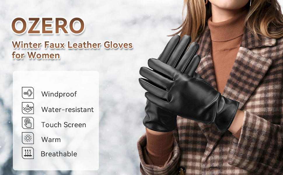 winter gloves for women PU leather gloves with touchscreen fingertips