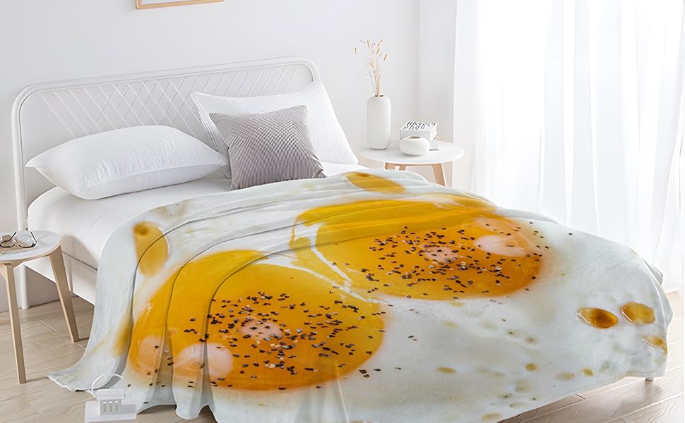 Linfye Fried Egg Throw Blanket Funny Food Blankets Soft