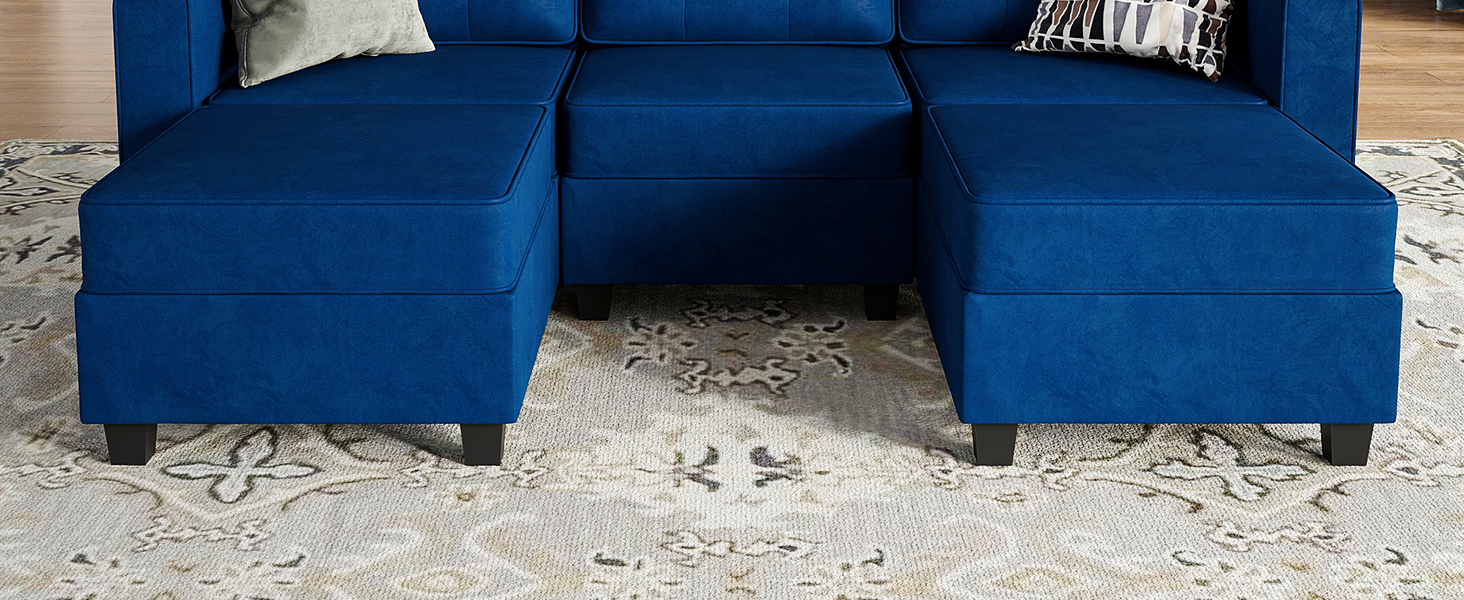 Soohow Sectional Sofa with Ottoman, Modern 3 Seater L