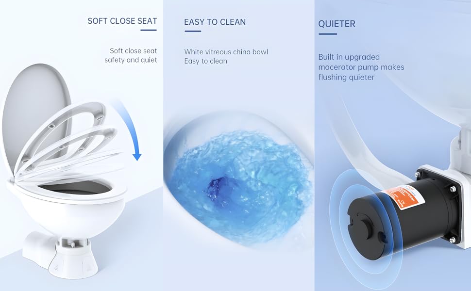 12V Quiet Flush Electric Toilet-Freshwater(Regular)