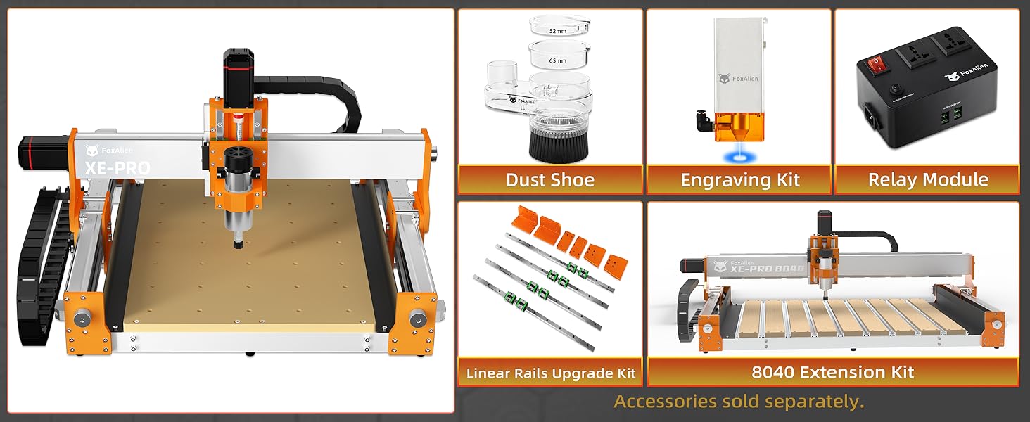 FoxAlien CNC Router Machine XEPRO with Ball Screws, 400W Spindle 3