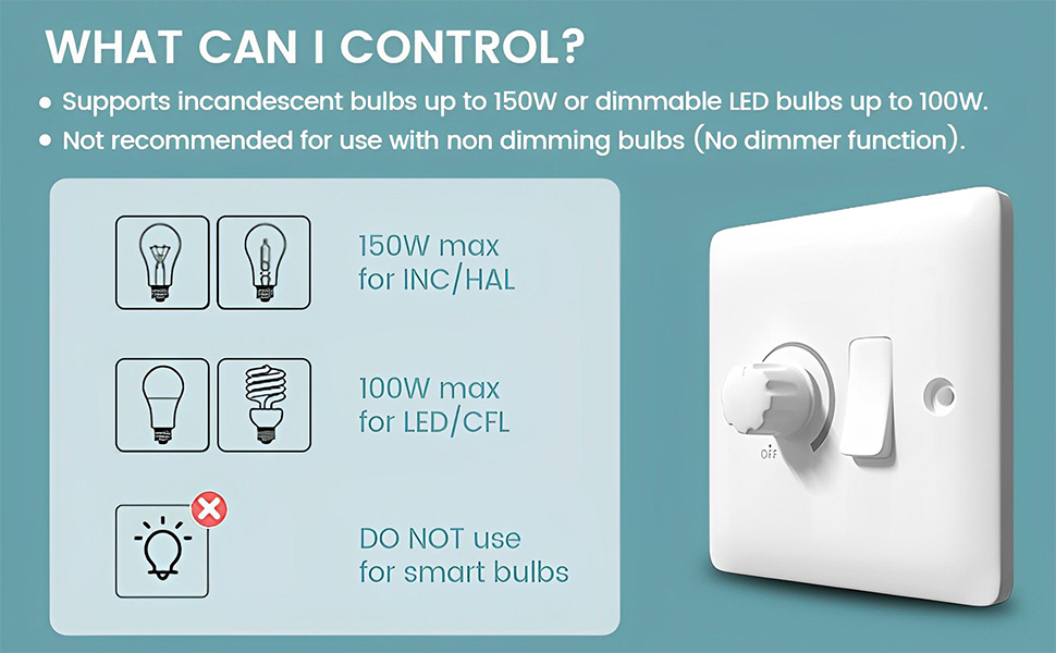 Luxvista White Dimmer Switch, Dimmer and Rocker Wall Light Switch Combo