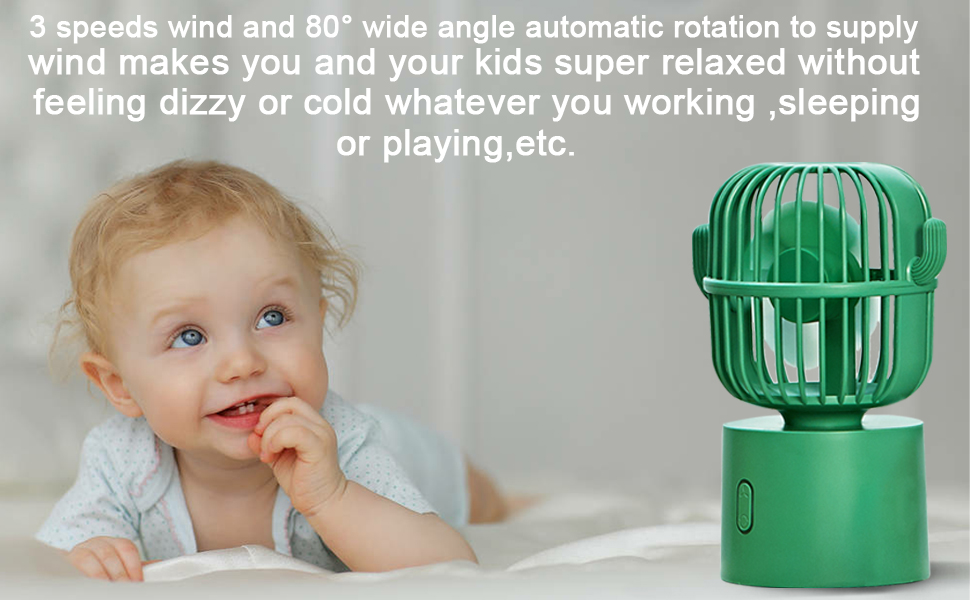 Growiner Cactus Fan, Cute Desk Fan Small Mini Office Desk