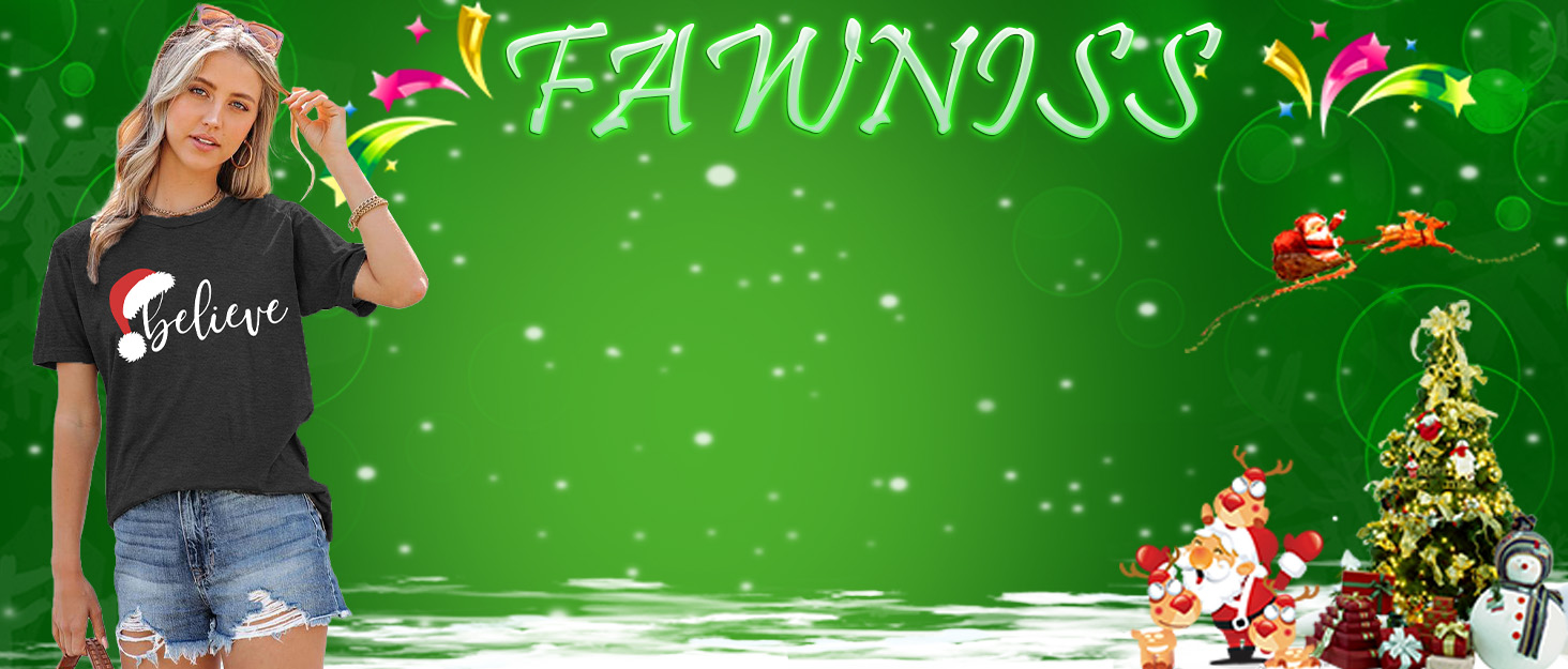 Fawniss Believe Christmas Shirt for Women Christmas Plaid Shirt Raglan