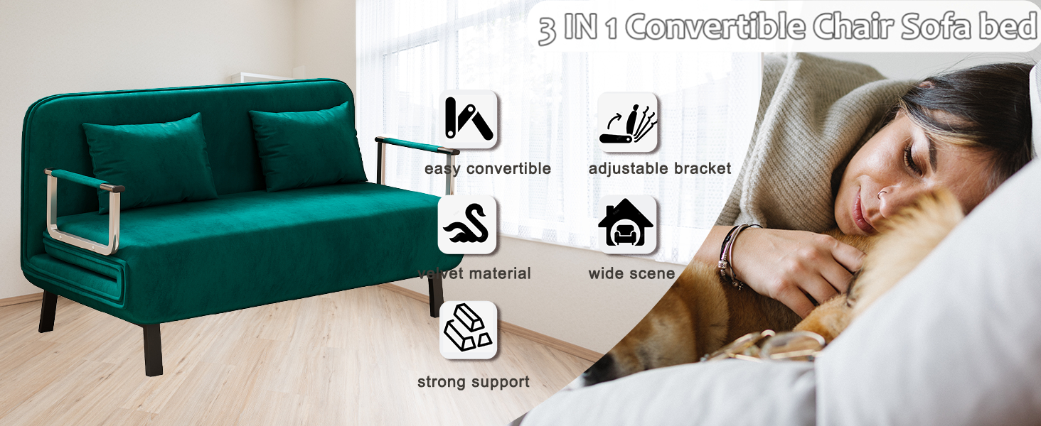 Meesifeel 55″ Folding Chair Bed,Velvet Convertible Sleeper