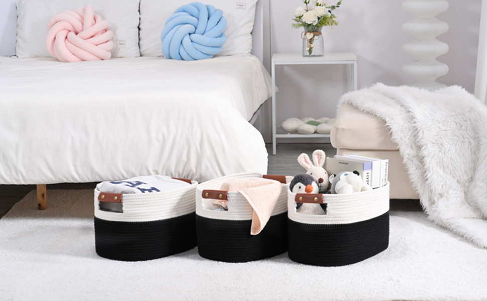 Woven Cotton Rope Storage Basket,Decorative Baskets with Detachable