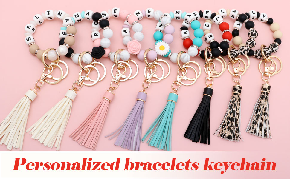 Munchewy Personalized Key Ring Bracelet Wristlet Keychain