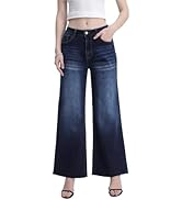 ZMTUO Women's Wide Leg Jeans High Waisted Stretch Loose Fit Denim Pants with Vintage Whisker Dist...