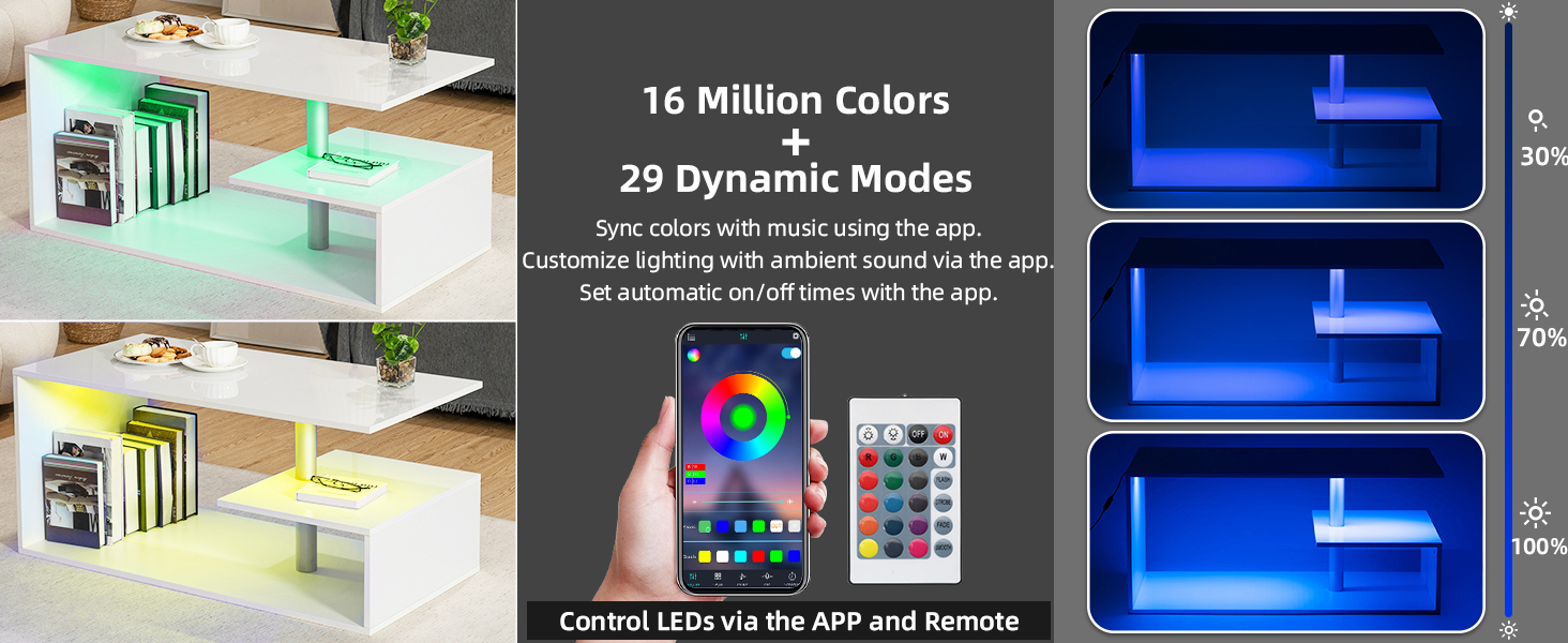 HOMMPA LED Coffee Tables for Living Room Modern White