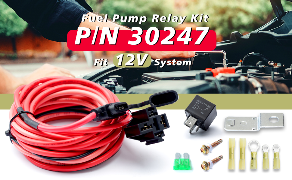 Fuel Pump Relay Kit P/N 30247, Waterproof Relay and Relay Bypass 40 AMP Switch Set