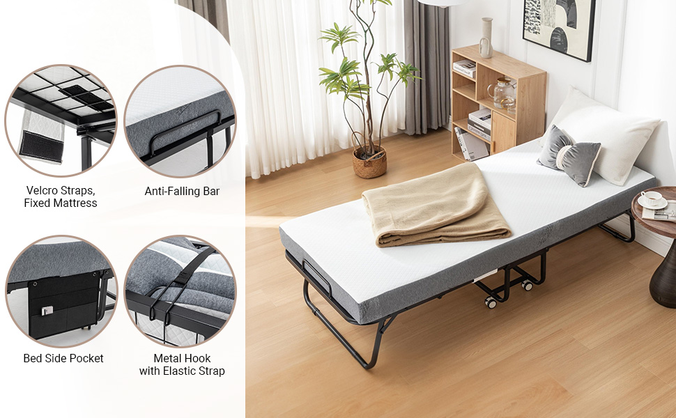 Kiivakii Folding Bed with Mattress, Portable Folding