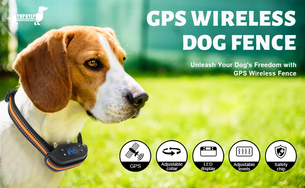 YHPOYLP GPS Wireless Dog Fence, Electric Pet Containment System for Outdoor, Range