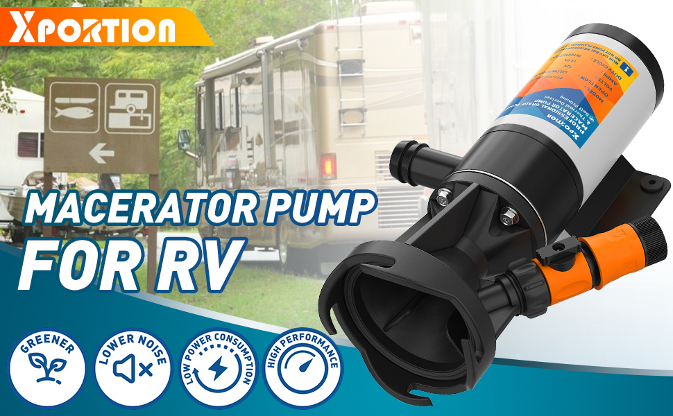 XPORTION 12V RV Waste Pump, RV Macerator Pump, RV Sewage Pump,RV Sewer