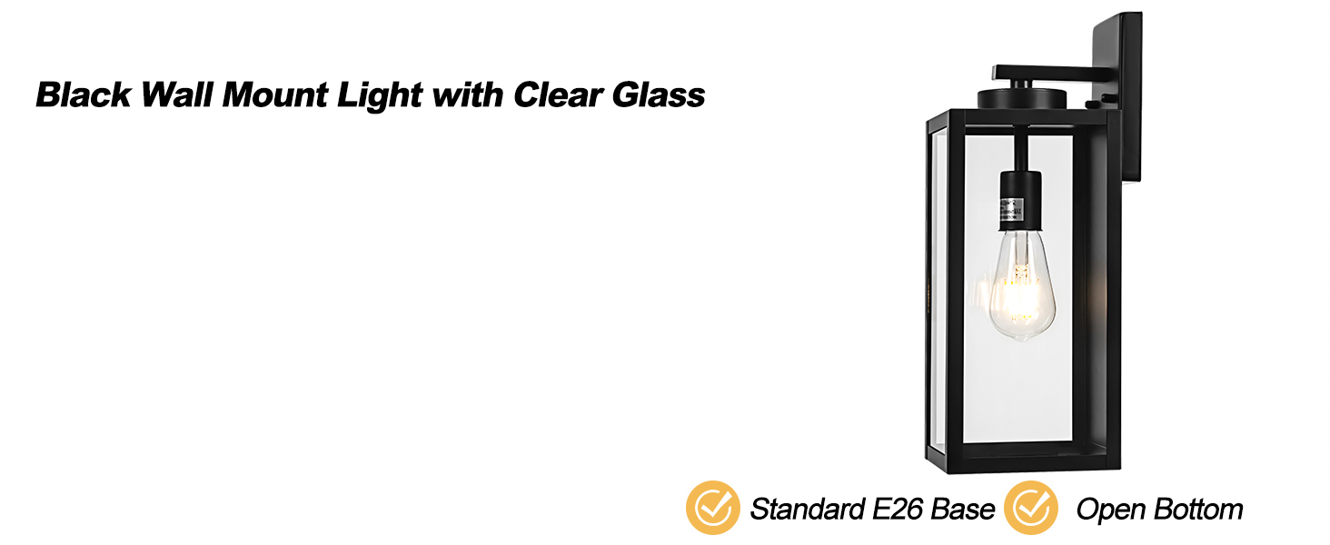 Yolsunes Outdoor Wall Light Fixture, Large 16" Black Exterior Wall