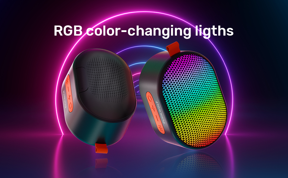 Wireless Portable Speaker with RGB Lights, Compact Size, Dual Pairing, HD Sound