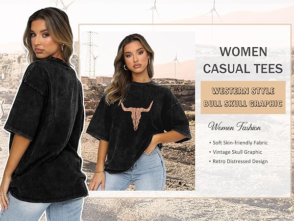 Rodeo Cow Skull Shirts for Women Vintage Western Bull Skull