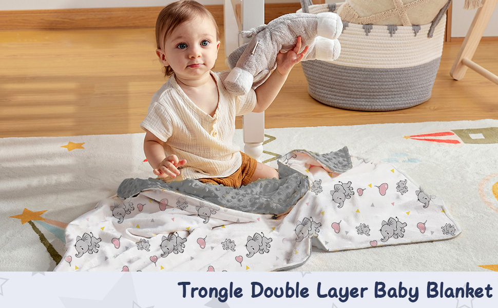 Trongle Double Layer Baby Blanket, Super Soft Elephant With Dotted