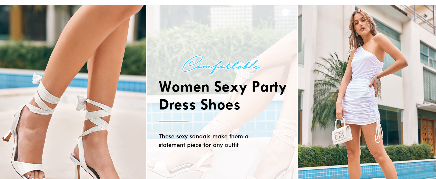 Coutgo Womens Strappy Lace Up High Heels Sandals Square Open Toe Satin Kitten Heels