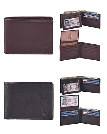 cochoa double id leather bifold wallets for men real top grain gifts multiple colors rfid