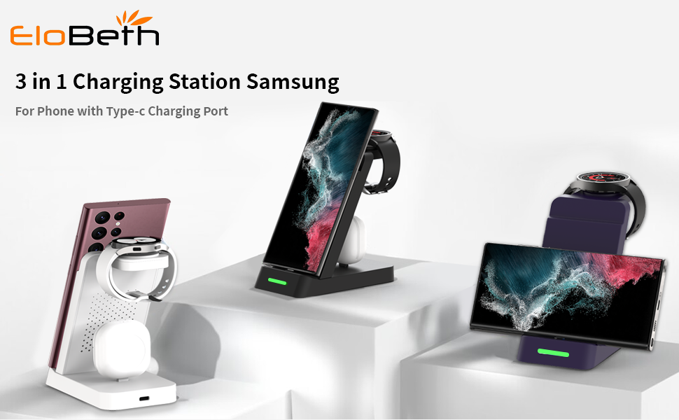 Upgraded Charging Station for Samsung Multiple Devices, 3 in 1 Charger Station for
