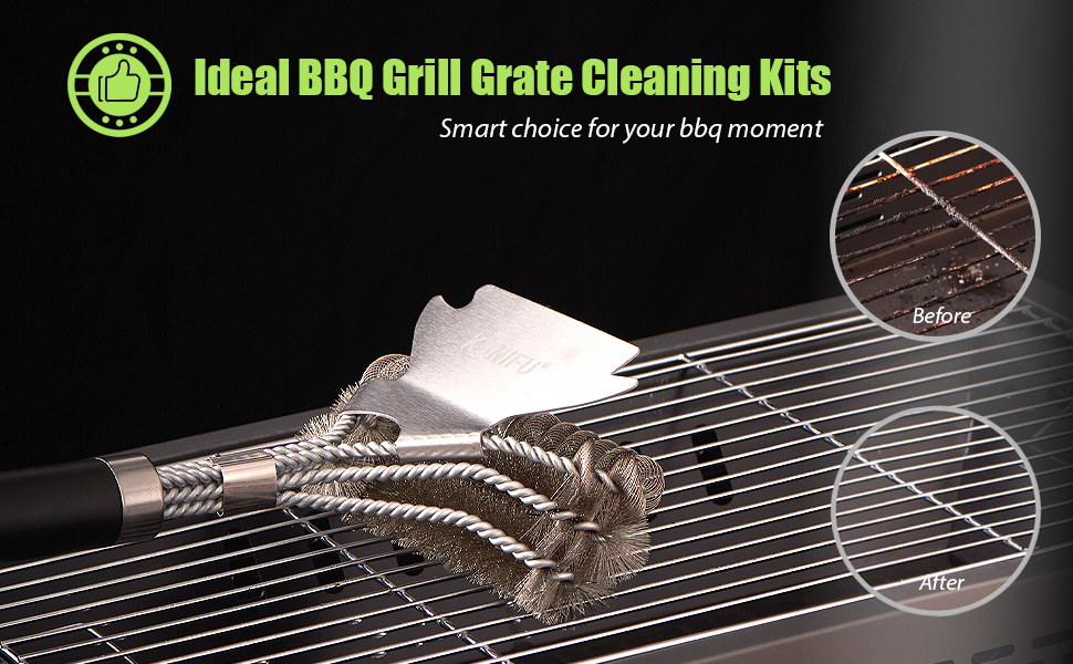 KUNIFU 3 in 1 Grill Brushes and Scrapers, Bristle Free and