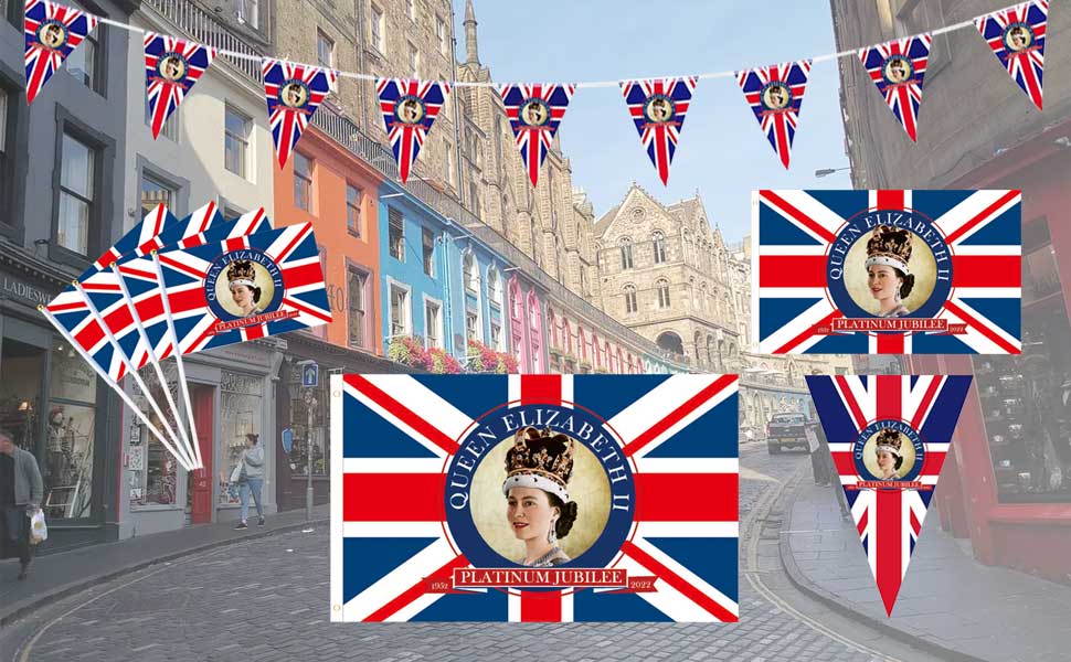Platinum Jubilee Decorations 20225ft x 3ft Platinum Jubilee Flag x2