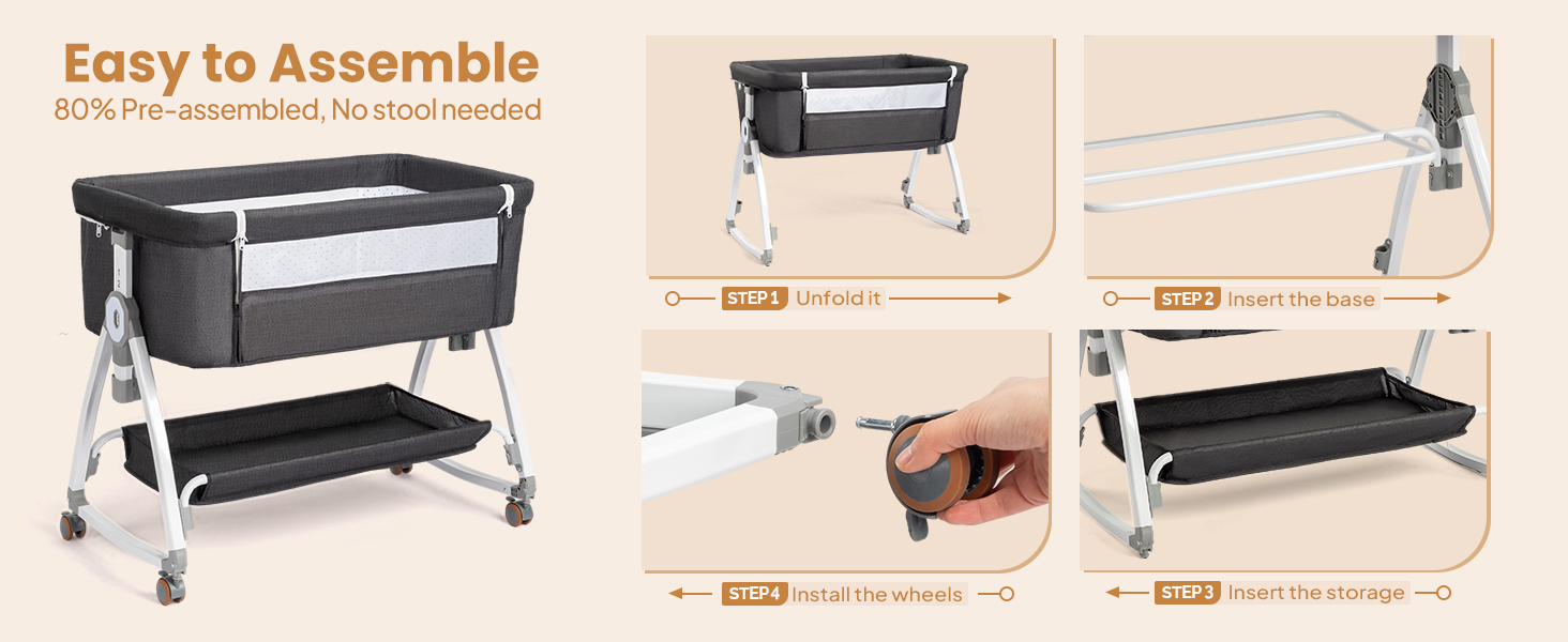portable bassinet: 80% pre-assembled