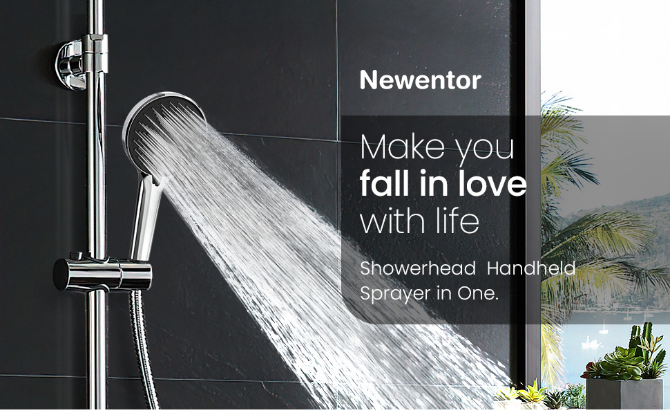 Newentor High Pressure Shower Head with Handheld Luxury Modern Chrome