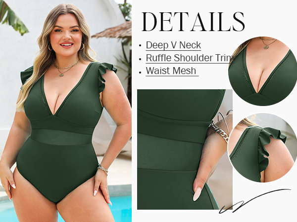 【foufou】Vneck gather one piece CUPSHE Women's One Piece Swimsuit Wide Straps V Neck Ruched