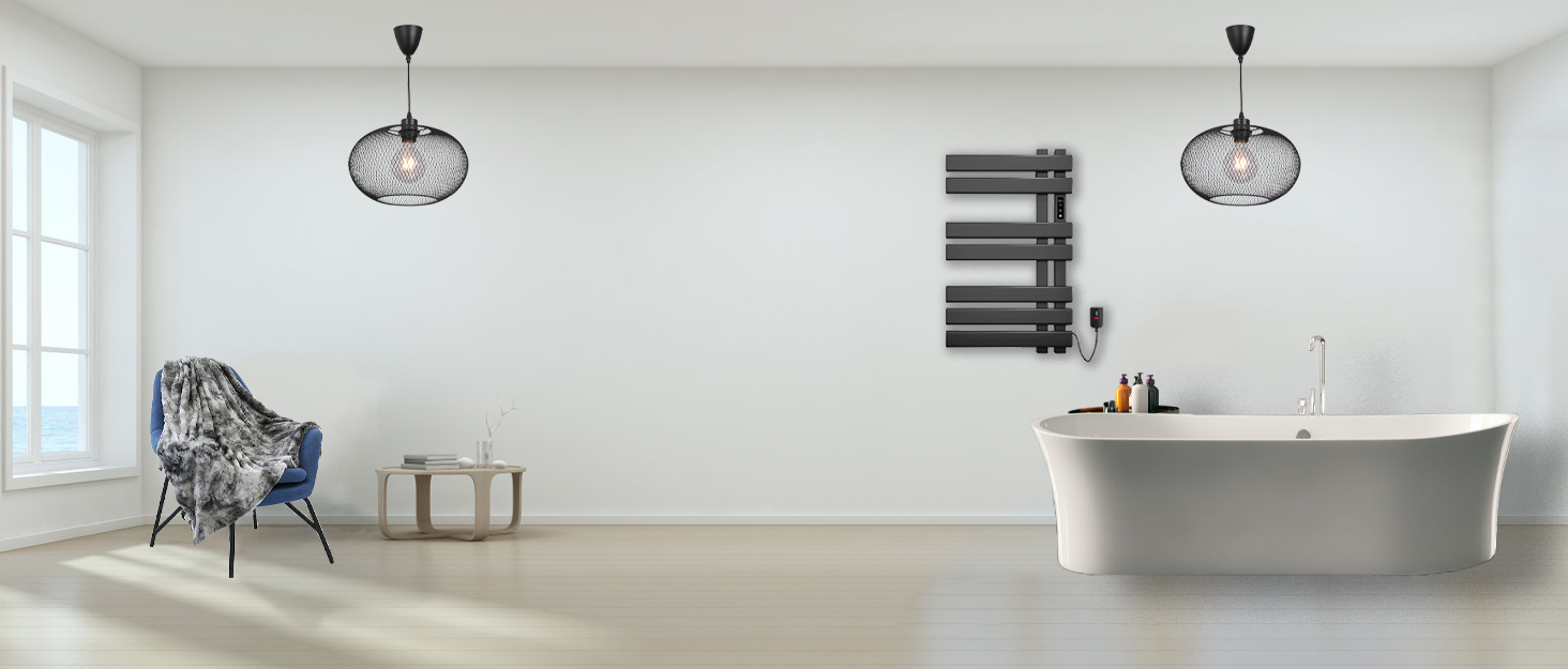 SKYLYZH Radiador Toallero Eléctrico, Toallero Baño Radiador Negro Mate, Calentador de Toallas Inteligente a Temperatura Constante, 450x720 mm, Secador ...