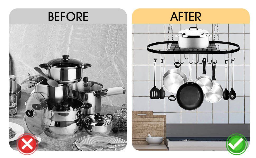 Lfhelper Oval Wrought Iron Pot & Pan Racks for Kitchen, Hanging Pot