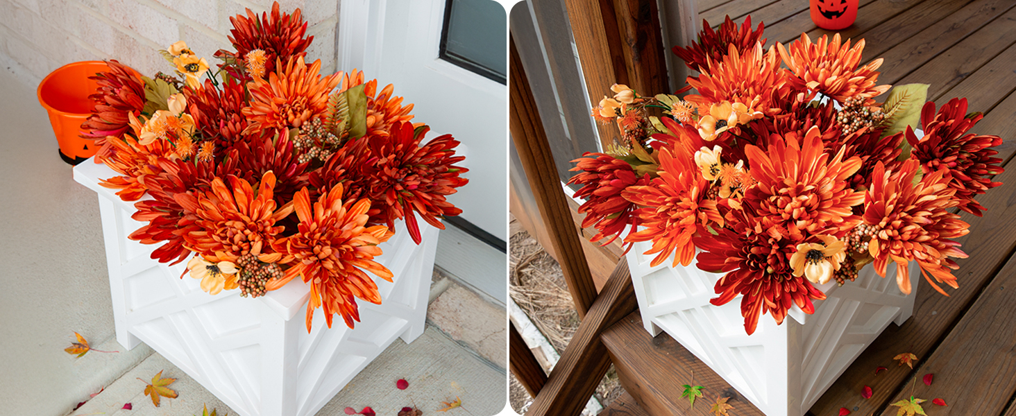 Artificial Fall Fake Mum Flowers for Outdoor Silk Chrysanthemum