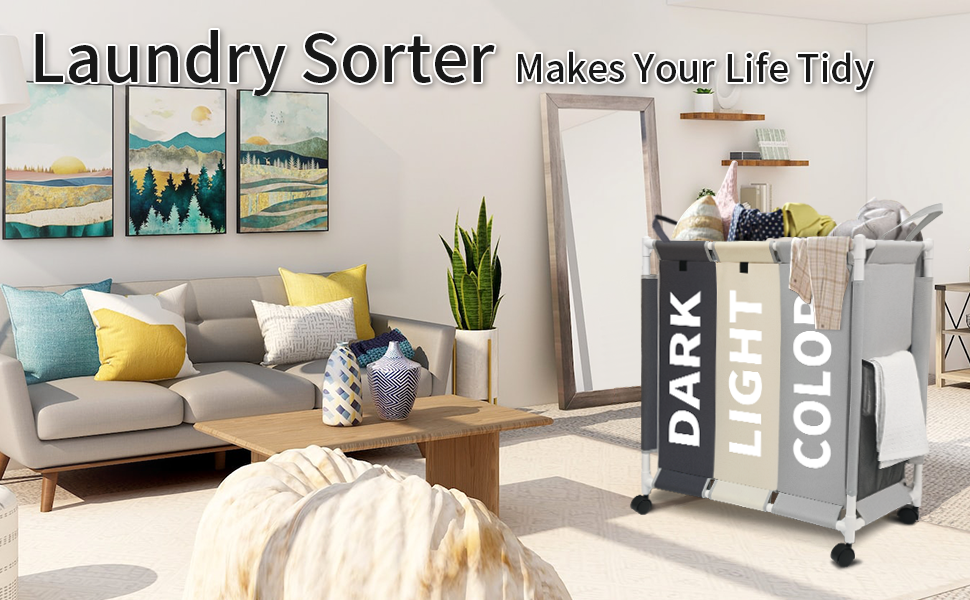 LIFELUM Laundry Sorter 3 Bag Laundry Sorter Cart, Laundry