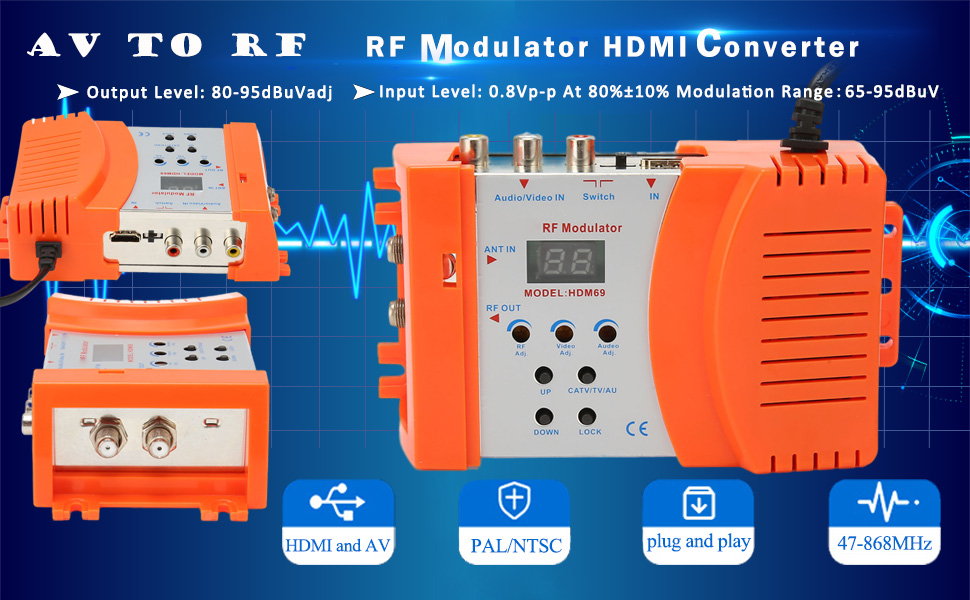 Digital RF Modulator, HDM69 AV to RF Converter Support PAL