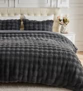Lotus Karen Fluffy Comforter Set Cover Set-Rabbit Fluff Faux Fur Duvet Cover Full Size,Dark Gray ...
