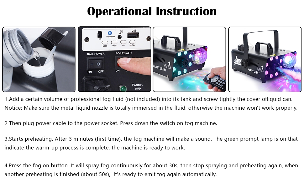 ATDAWN Fog Machine with 8 LED Lights and Disco Ball