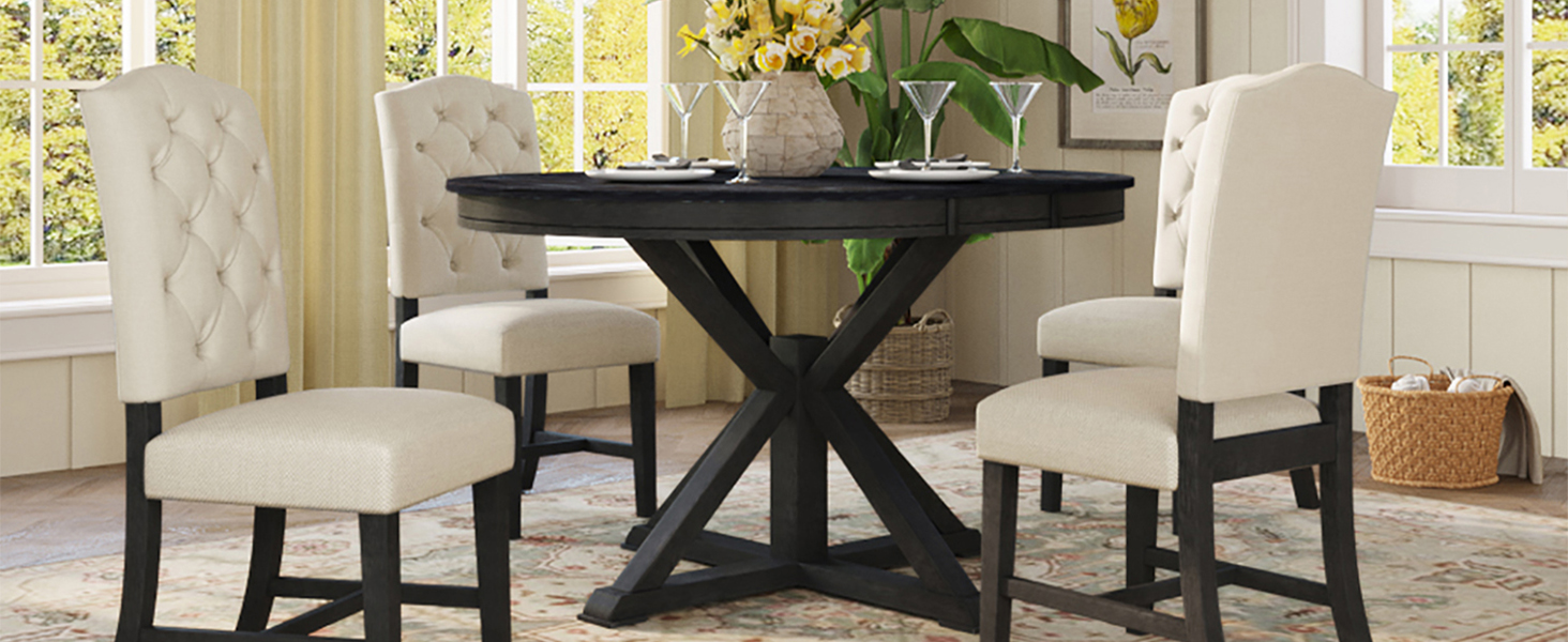 BSYEIO 5Piece Oval Dining Table Set Wood Extendable