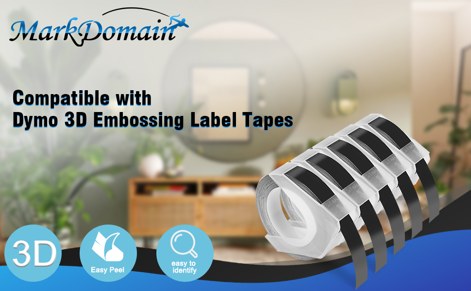 MarkDomain Compatible Label Tape Replacement for Dymo Embossing Tape 3/