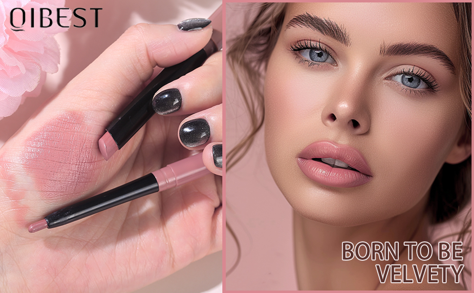 QiBest Nude Rose Pink Matte Lipstick with Lip Liner Makeup Set for Women