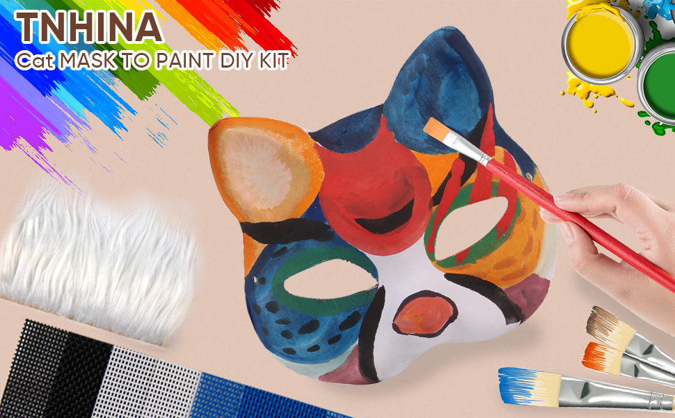 Cat Mask with Eye Mesh Fur and Beard