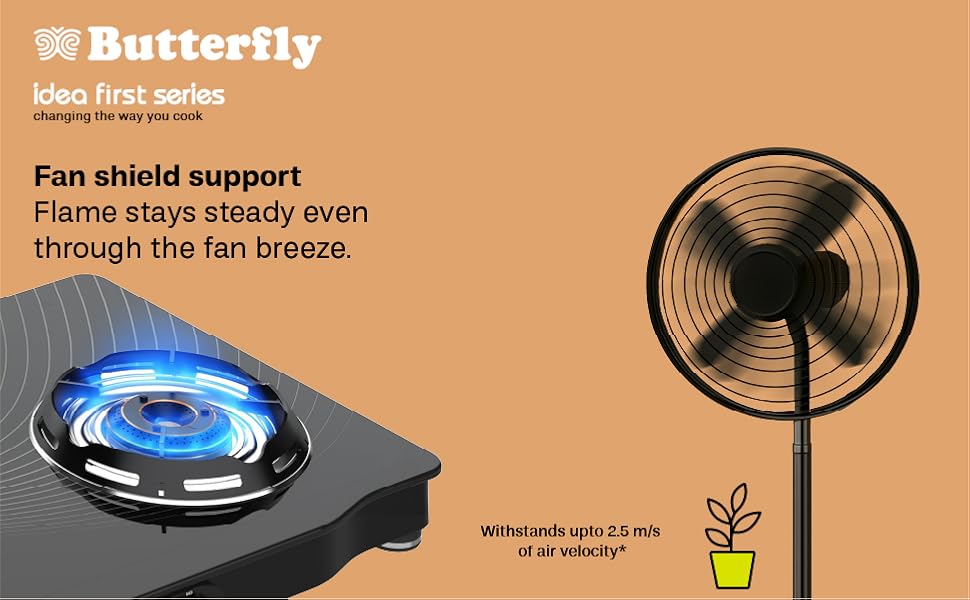 Patented pan stand deflects drafts, holding steady through breezesâperfect for open kitchens, preventing flickers for flawless tadka every time.