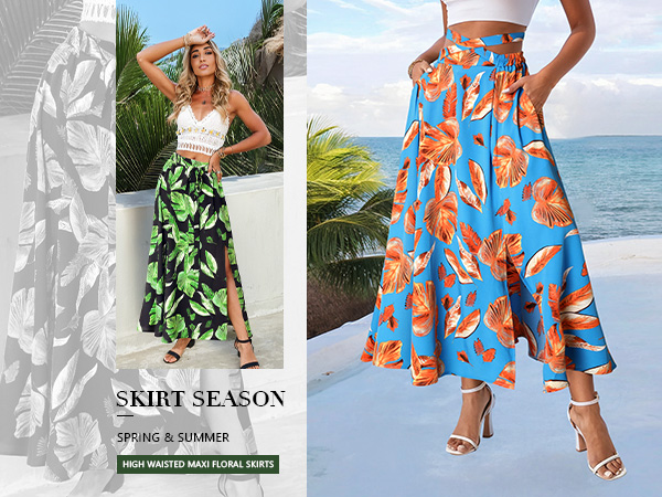 Amazon.com: Ezcosplay Women Maxi Hawaiian Floral Slit Skirt