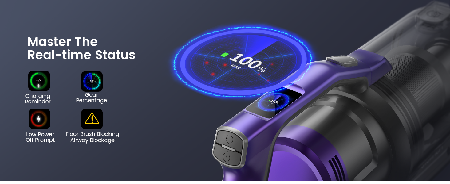 Cordless Vacuum Cleaner, 450W Stick Vacuum Cleaner, OLED