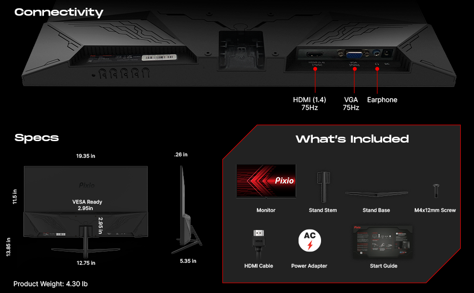 Pixio PX222 22 inch 75Hz 1080p FHD Full HD 1920x1080