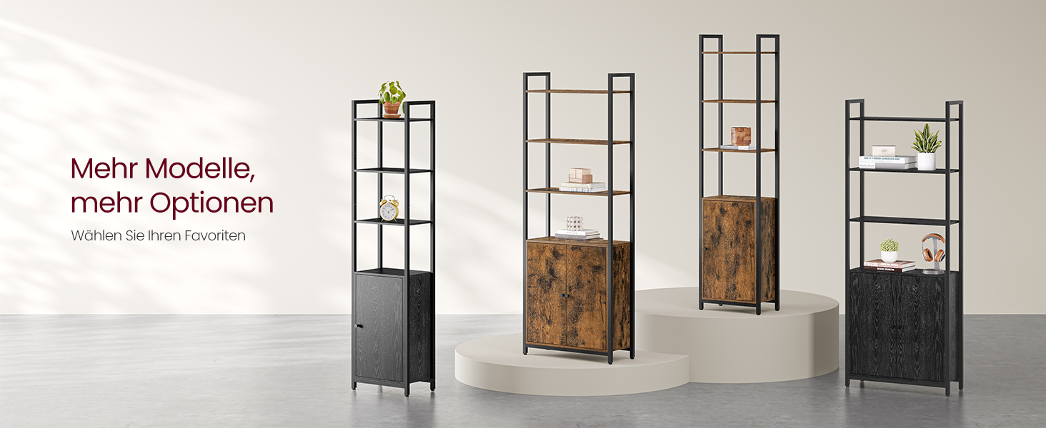könyvespolc, 6 szintes, állópolc ajtókkal, 24 × 60 × 159,5 cm, vintage barna–tintafekete