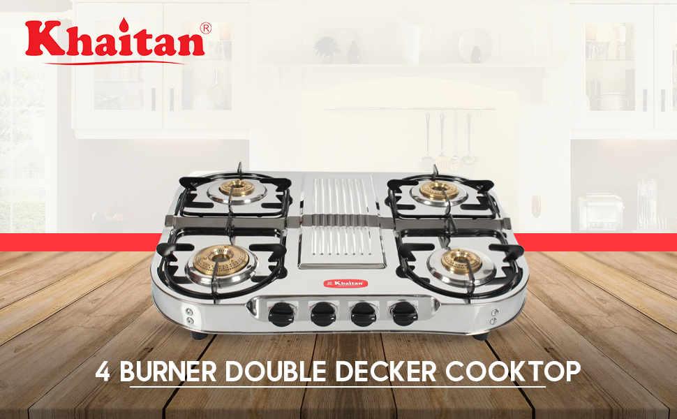 Khaitan 4 Burner Draw Double Decker (with Extra Big Party Cooking