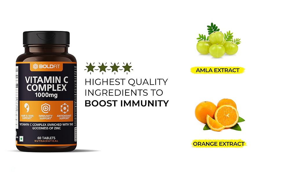 Boldfit Vitamin C Complex 1000mg Tablet with Amla and Zinc for Men